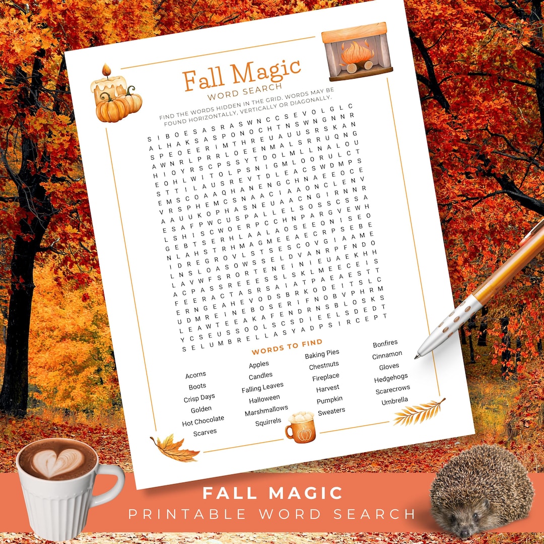 Fall Word Search, Printable Autumn Puzzle, Cozy Fall Activity for