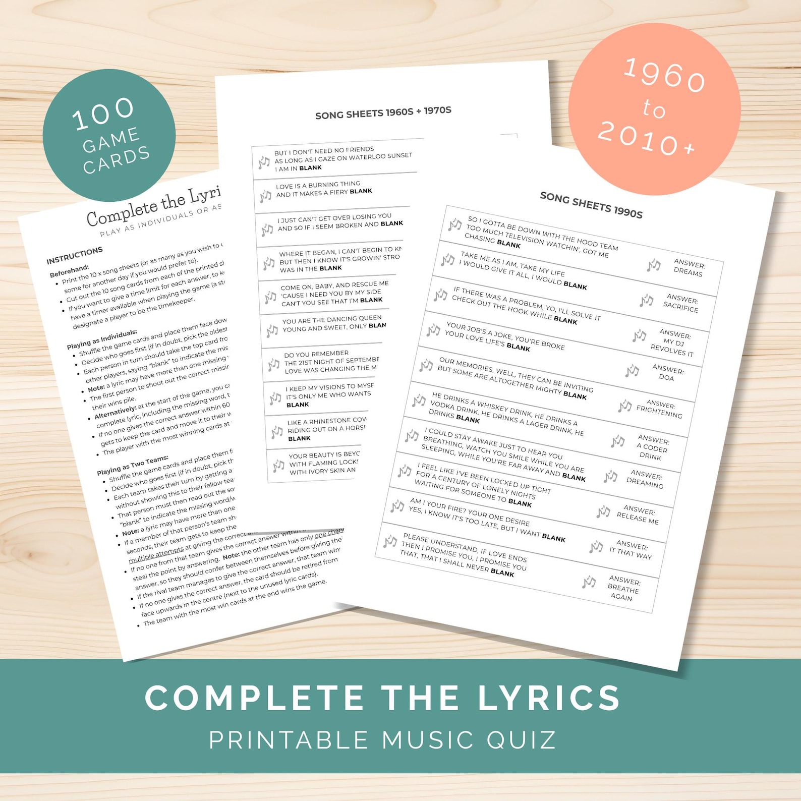 Music Lyrics Quiz, Music Party Game, Pop Songs Triva Game, Office Party ...