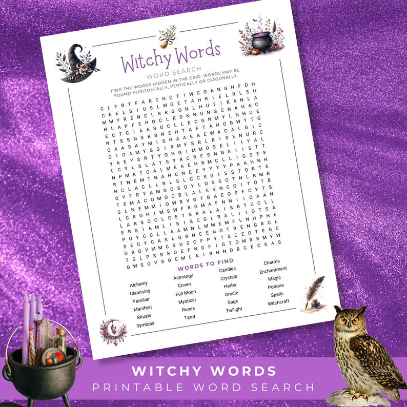 Witchy Word Search Printable, Halloween Word Search, Spooky Party Game ...