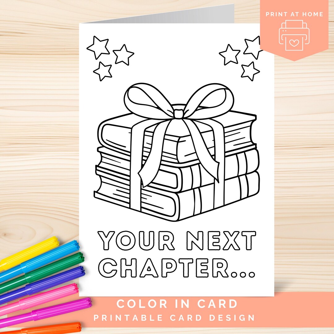 Your Next Chapter Coloring Card Printable, Book Lover Card to Color ...