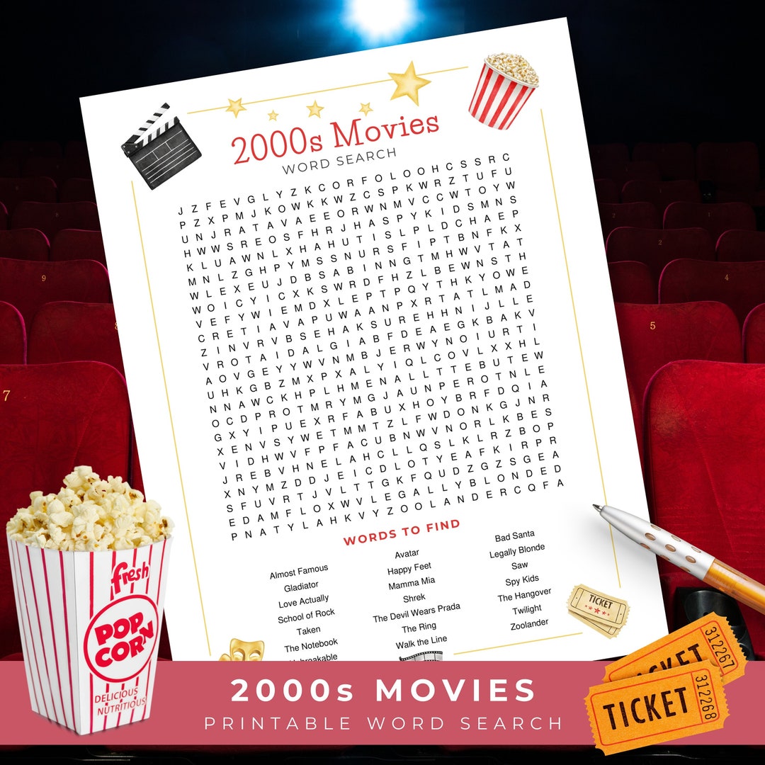 2000s Movies Word Search, Noughties Films Printable Word Puzzles, Movie ...