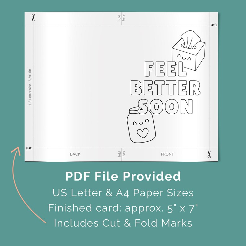 Get Well Soon Coloring Card Printable, Feel Better Soon Card to Color ...