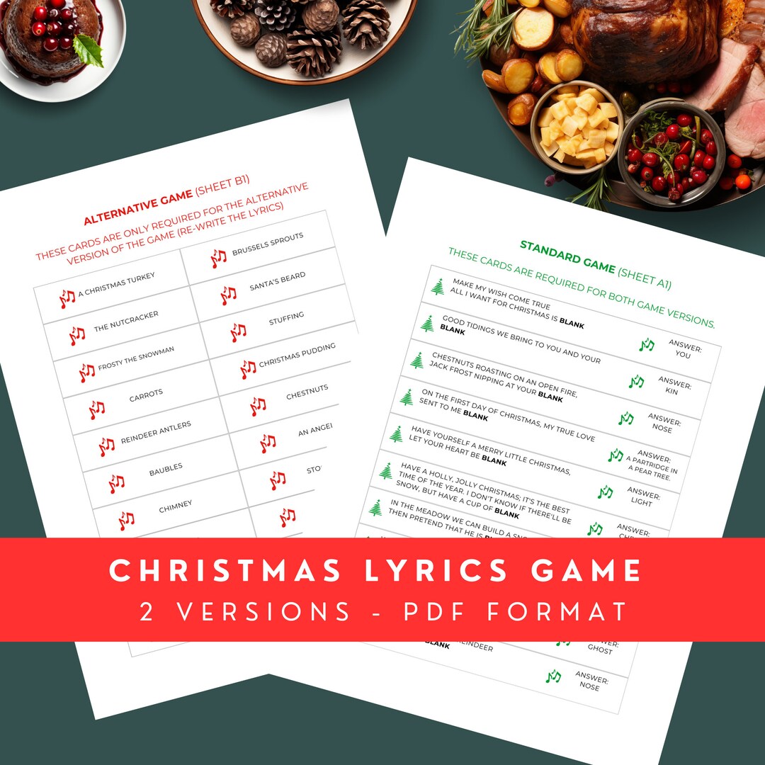 Christmas complete the lyrics game funny alternative lyric etsy uk