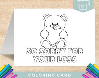 Sympathy Card to Color, So Sorry for Your Loss Card for Kids or Adults, Thinking of You Coloring Card