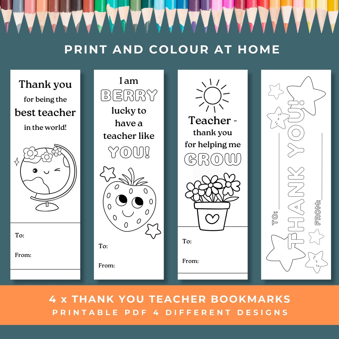 Teacher Appreciation Coloring Bookmarks, Printable Thank You Teacher ...