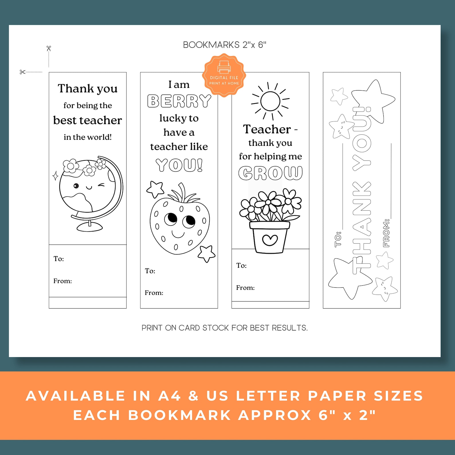 Teacher Appreciation Coloring Bookmarks, Printable Thank You Teacher ...