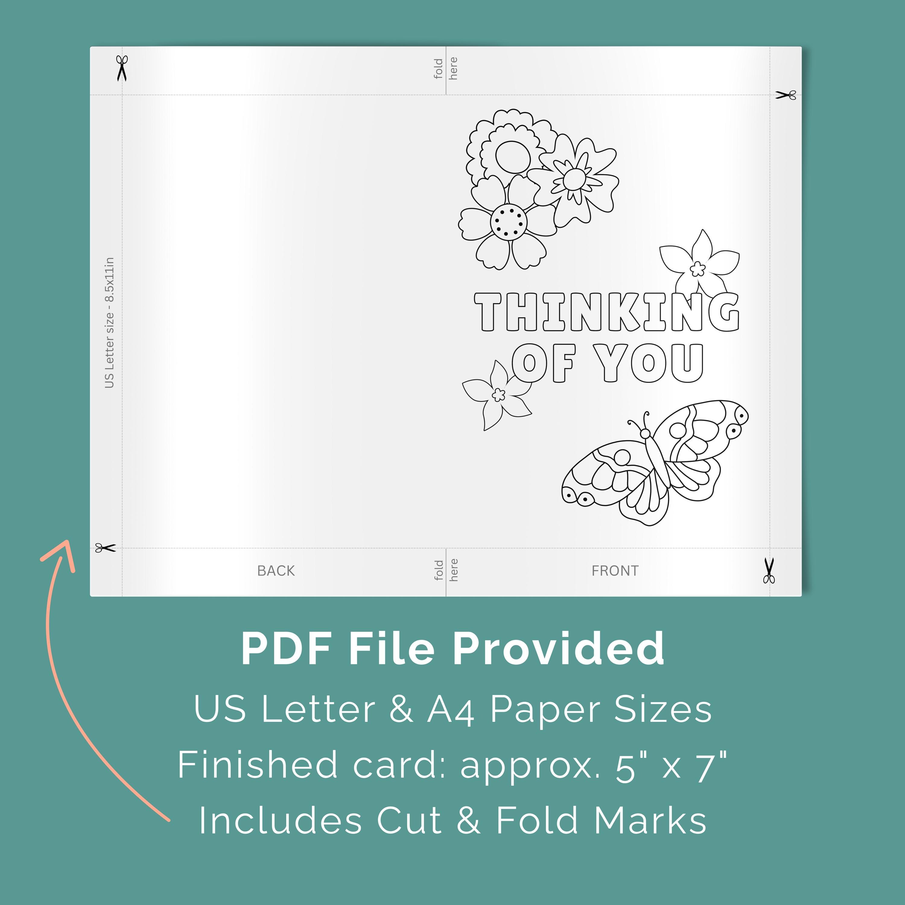 Thinking of You Coloring Card, Butterfly & Flowers Design, Sympathy ...