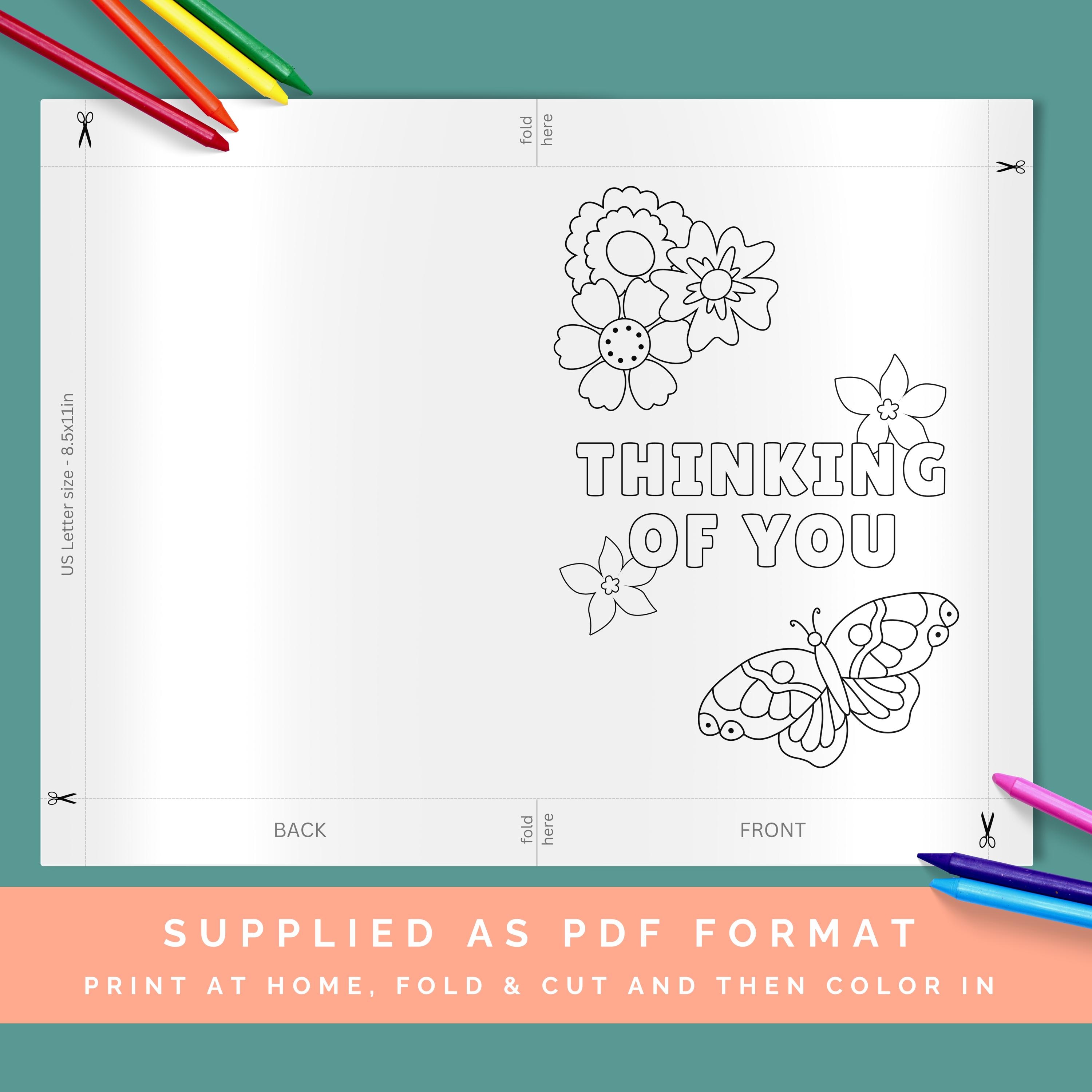 Thinking of You Coloring Card, Butterfly & Flowers Design, Sympathy ...