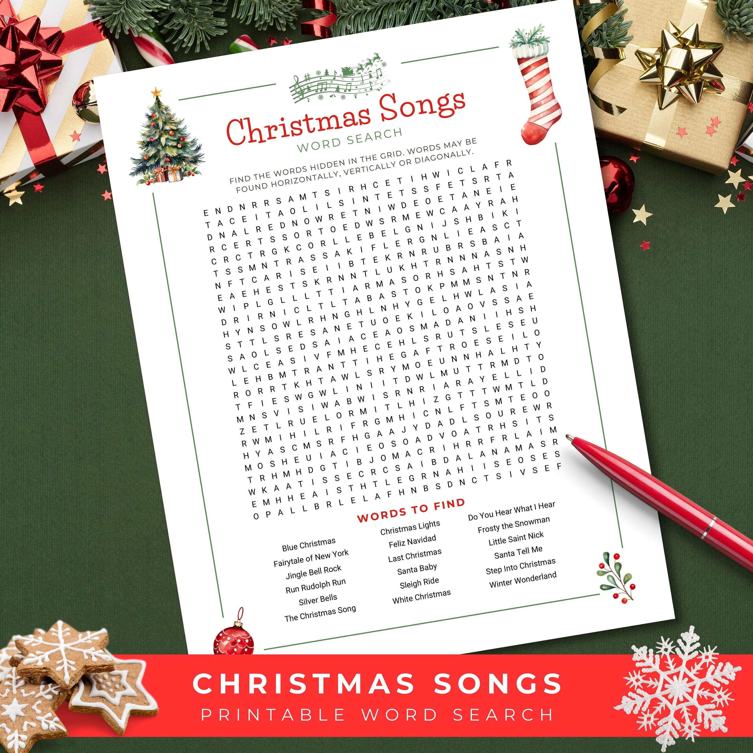 christmas songs word search, holiday music puzzle game for adults