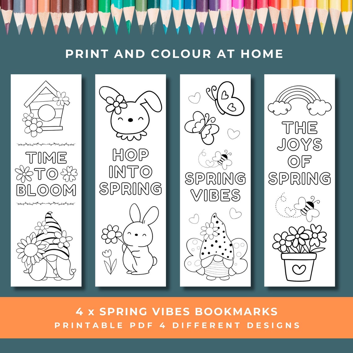 Spring Coloring Bookmarks, Coloring Bookmark for Kids, Printable ...