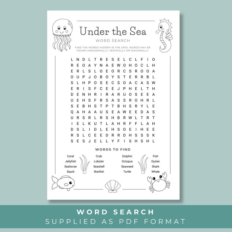 Under the Sea Word Search for Kids Printable, Ocean Party Puzzle ...