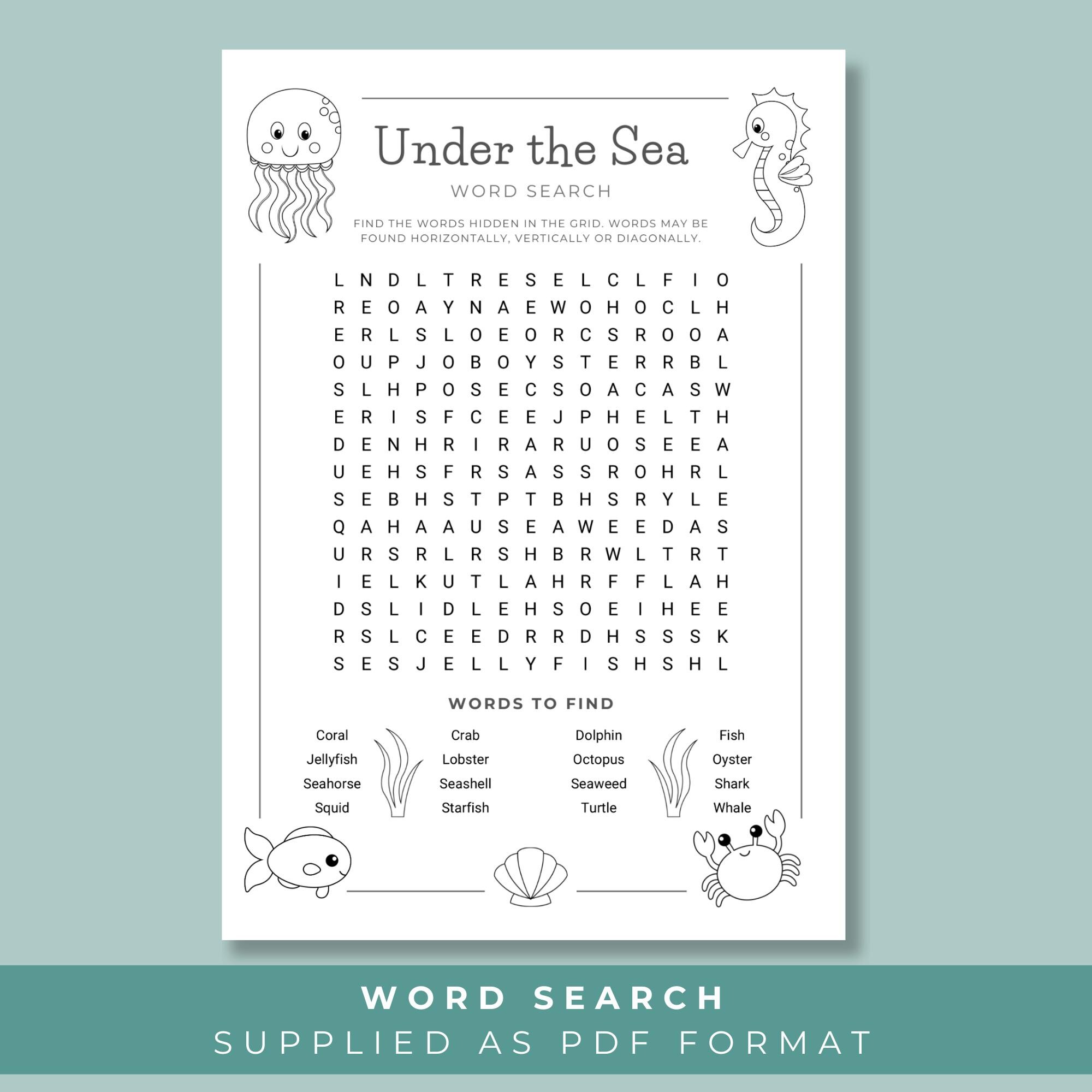 Under the Sea Word Search for Kids Printable, Ocean Party Puzzle ...