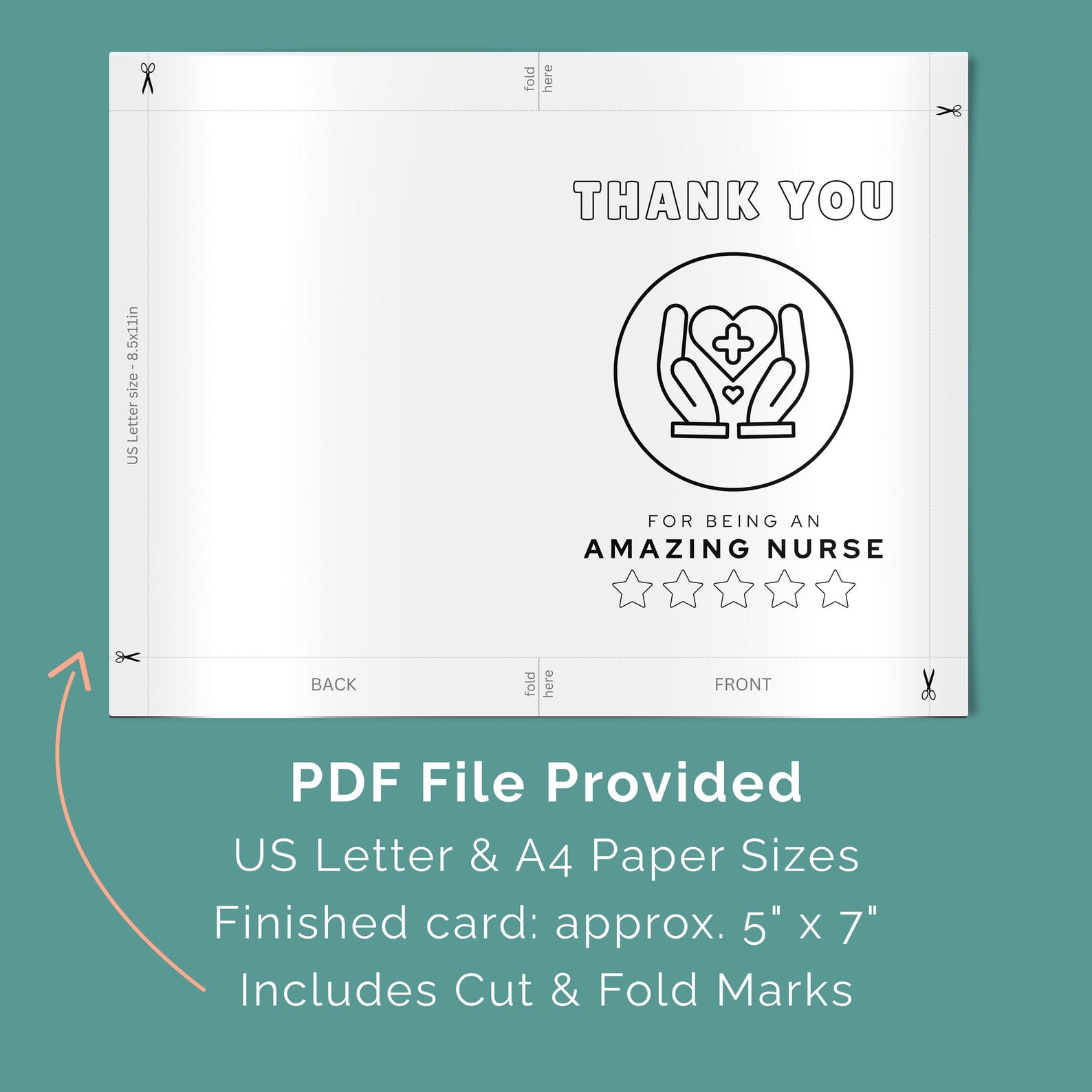 Printable Nurse Thank You Card to Color, Nurse Appreciation Card, Thank ...