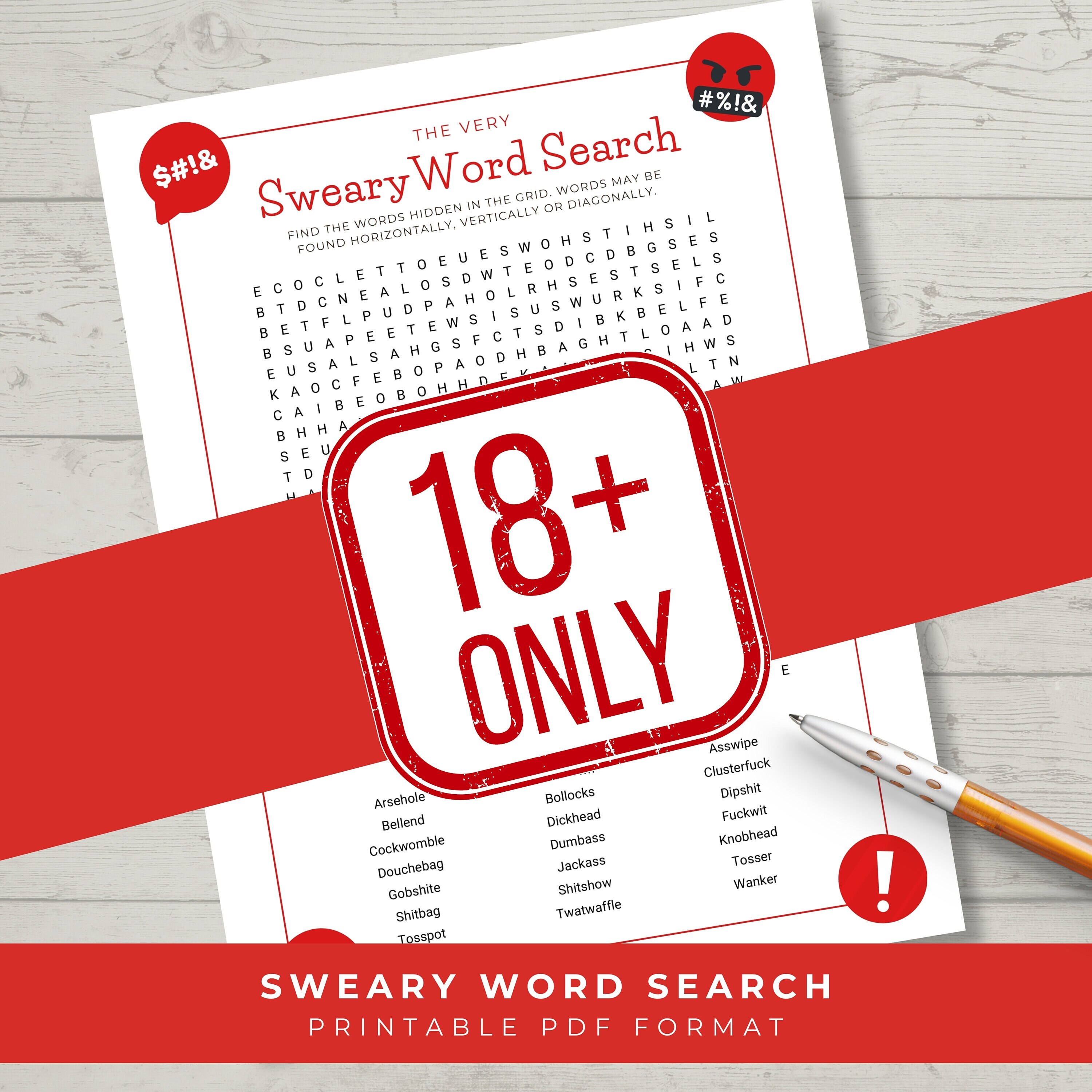Sweary Word Search, Rude Word Printable Puzzle Game for Adults, Curse ...