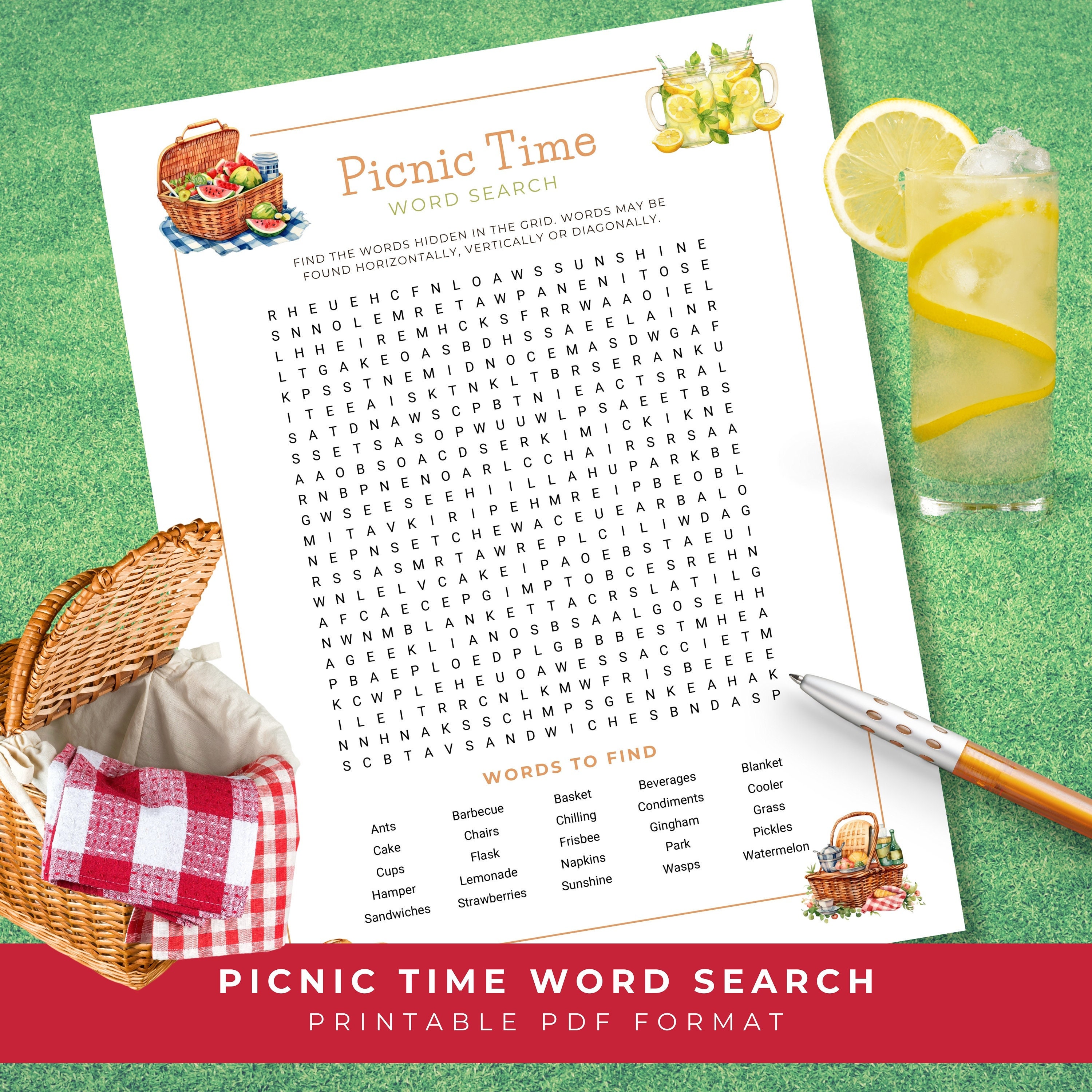 Picnic Word Search, Printable Word Search, Summer Word Games, Garden ...