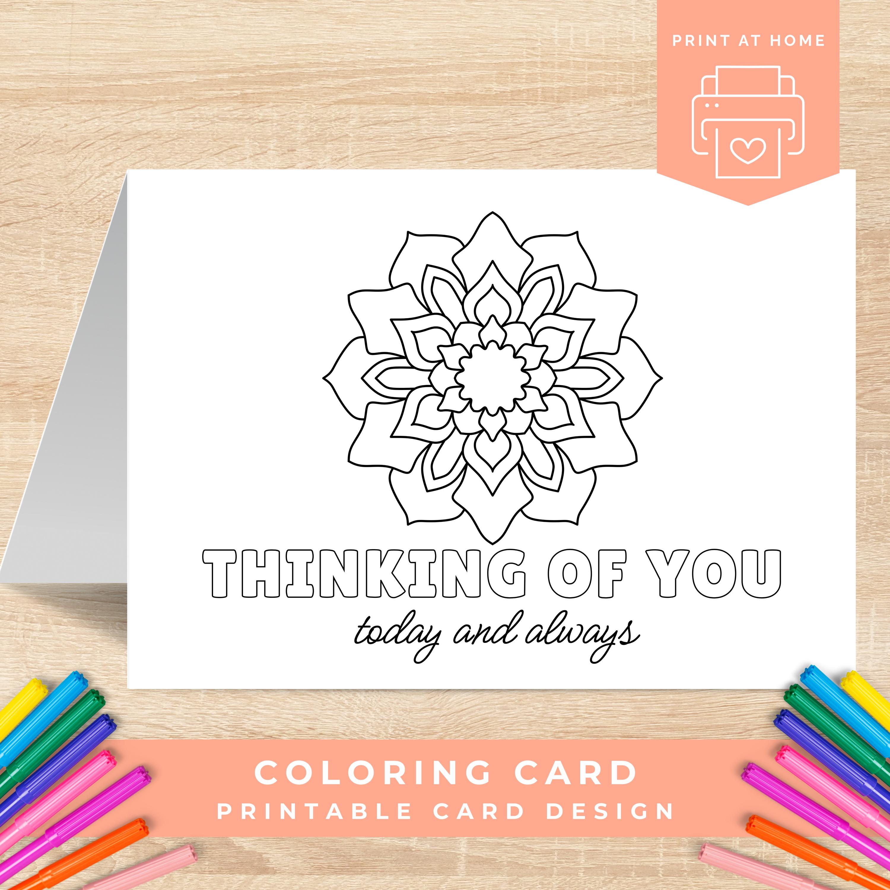 Thinking of You Coloring Card, Printable Sympathy Card to Color, DIY ...