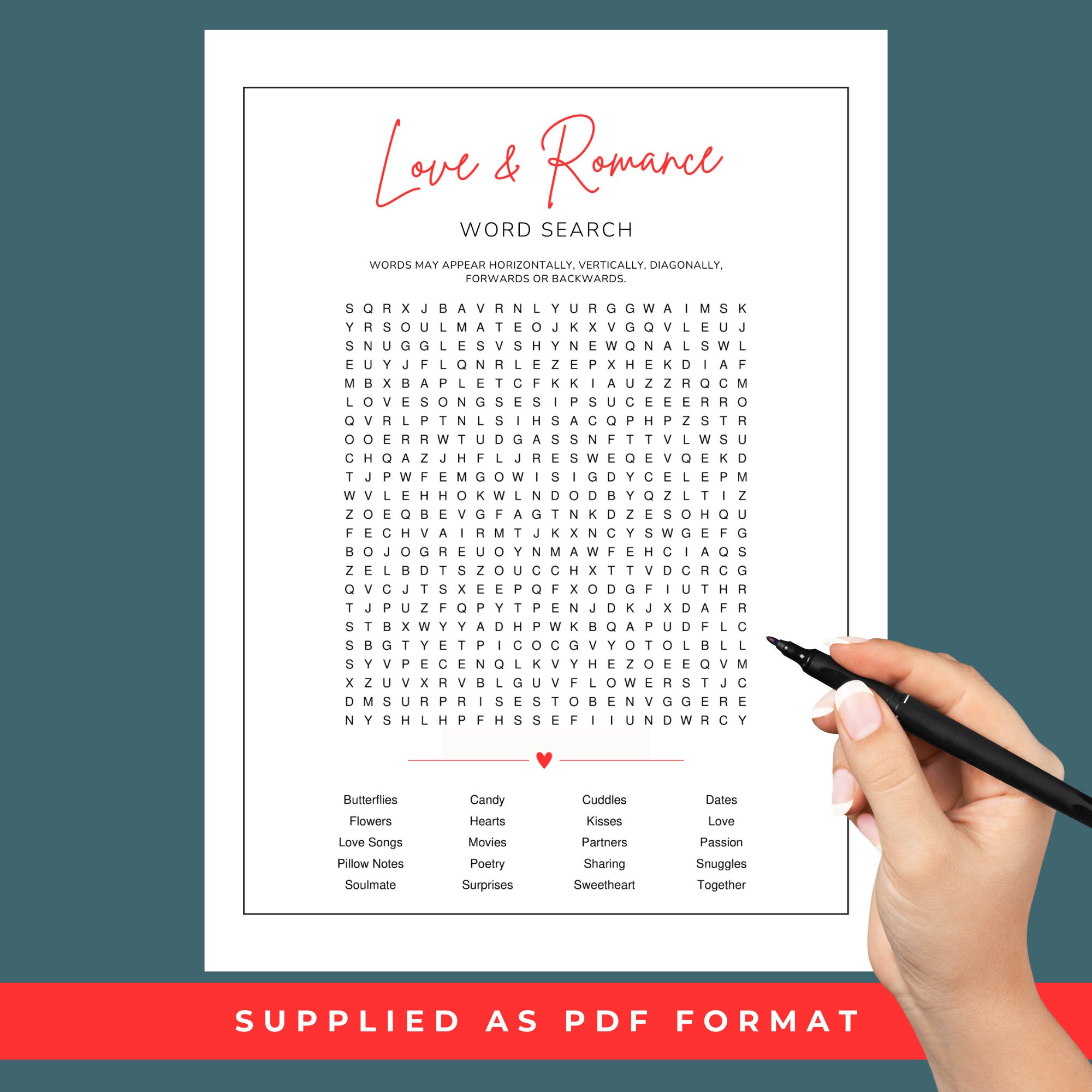 Love and Romance Word Search Bundle, Love Songs Word Search, Romcom ...