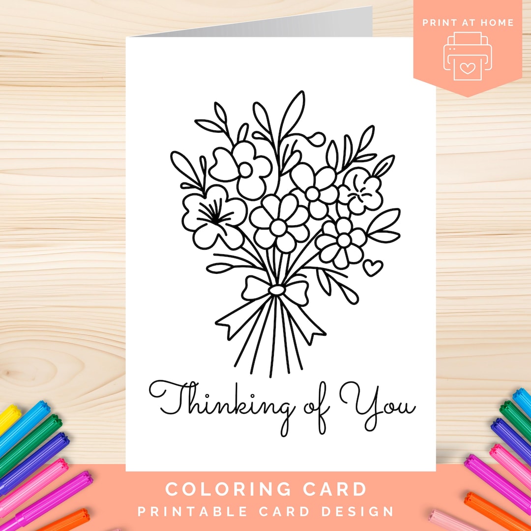 Thinking of You Coloring Card Printable, Floral Sympathy Card to Color ...