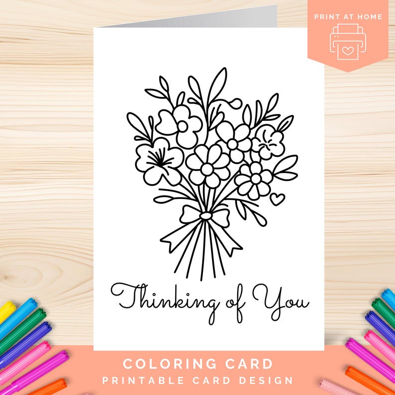 Thinking of You Coloring Card Printable, Floral Sympathy Card to Color ...