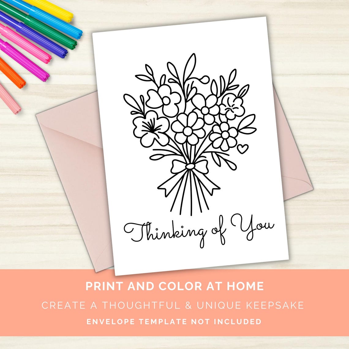 Thinking of You Coloring Card Printable, Floral Sympathy or Support ...