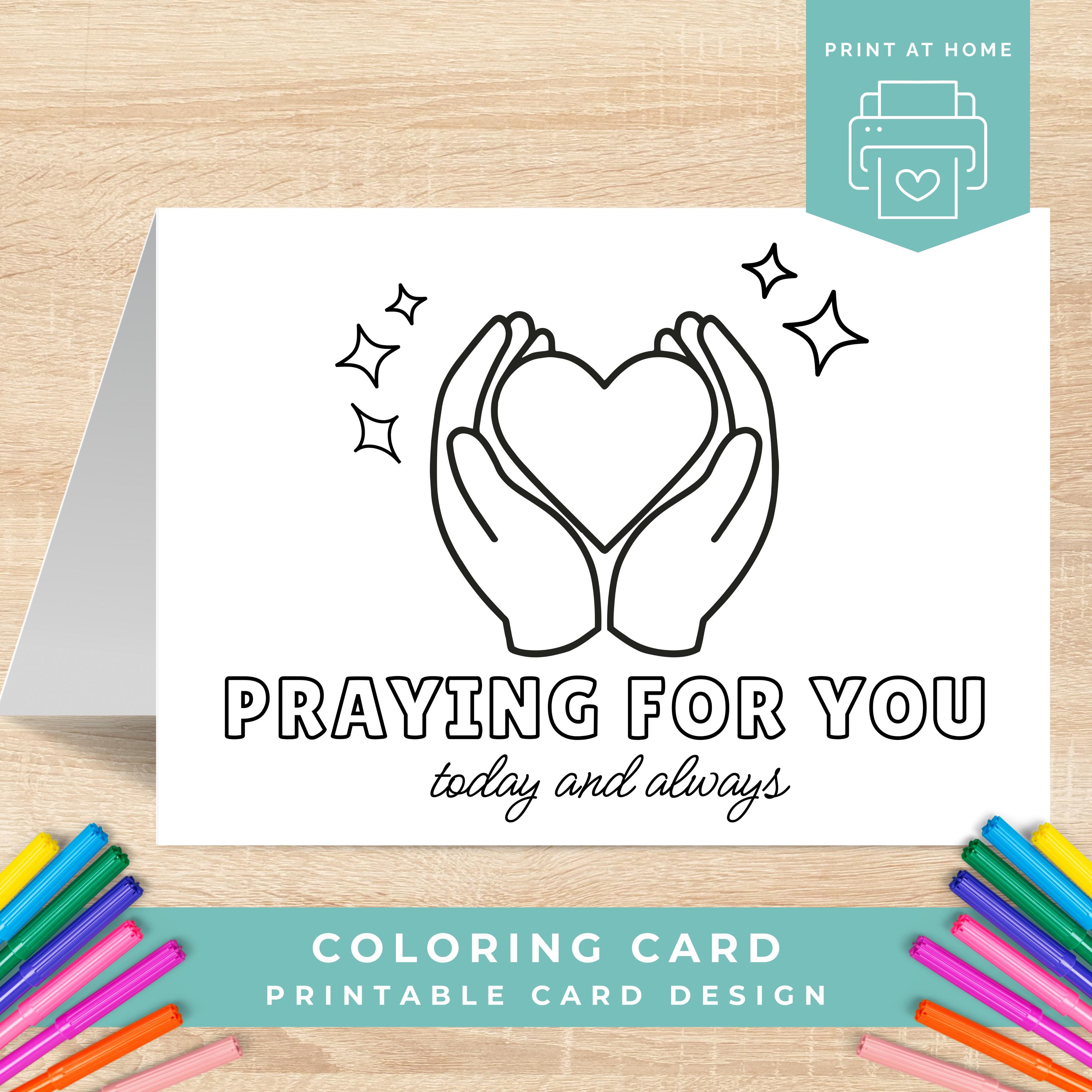 Praying for You Coloring Card, Religious Thinking of You Card to Color ...