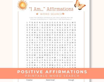 Self Care Printable Activity, Affirmations Word Search, Mental Wellness Activity, Relaxing Stress Relief Game, Care Package Insert