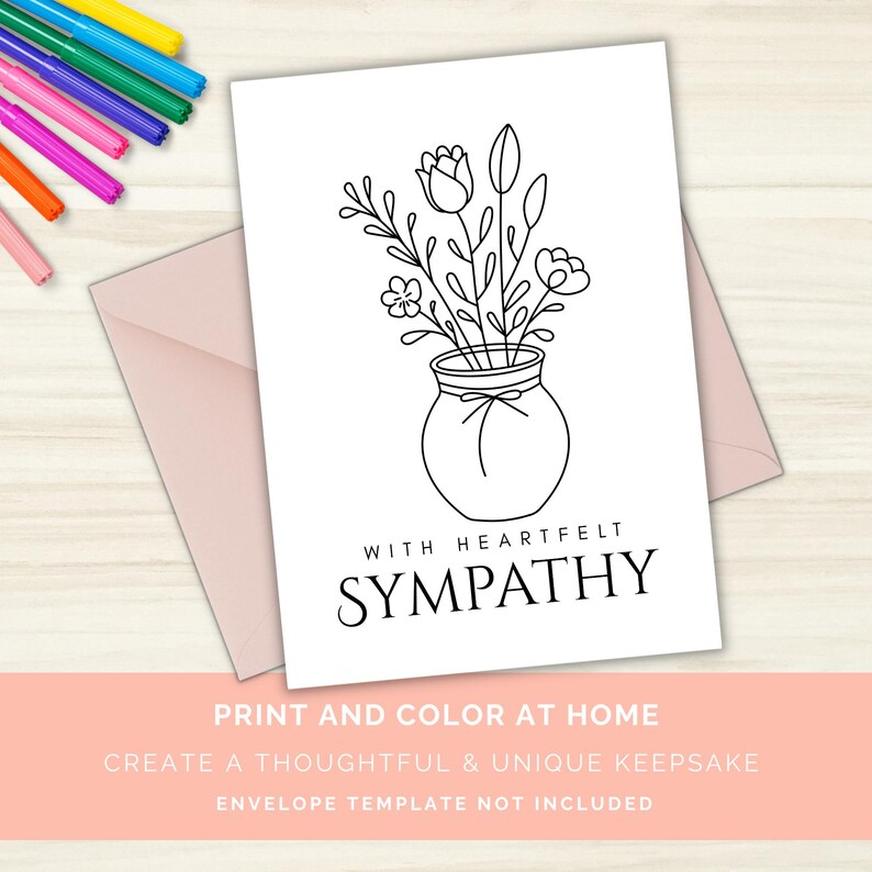 Sympathy Coloring Card Printable, Condolence Card to Color, Floral ...