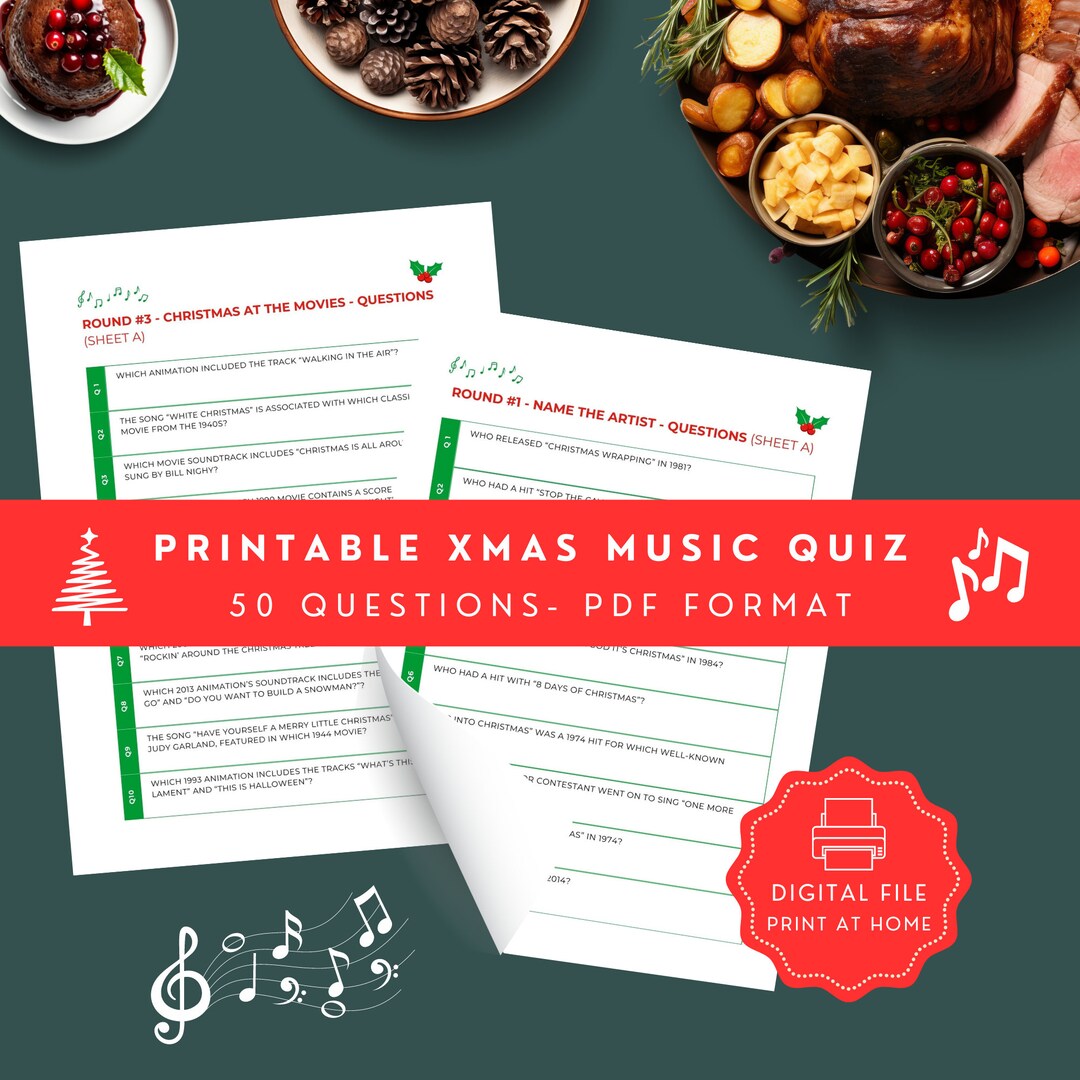 Christmas Music Quiz Printable PDF Party Game Pop Music & - Etsy