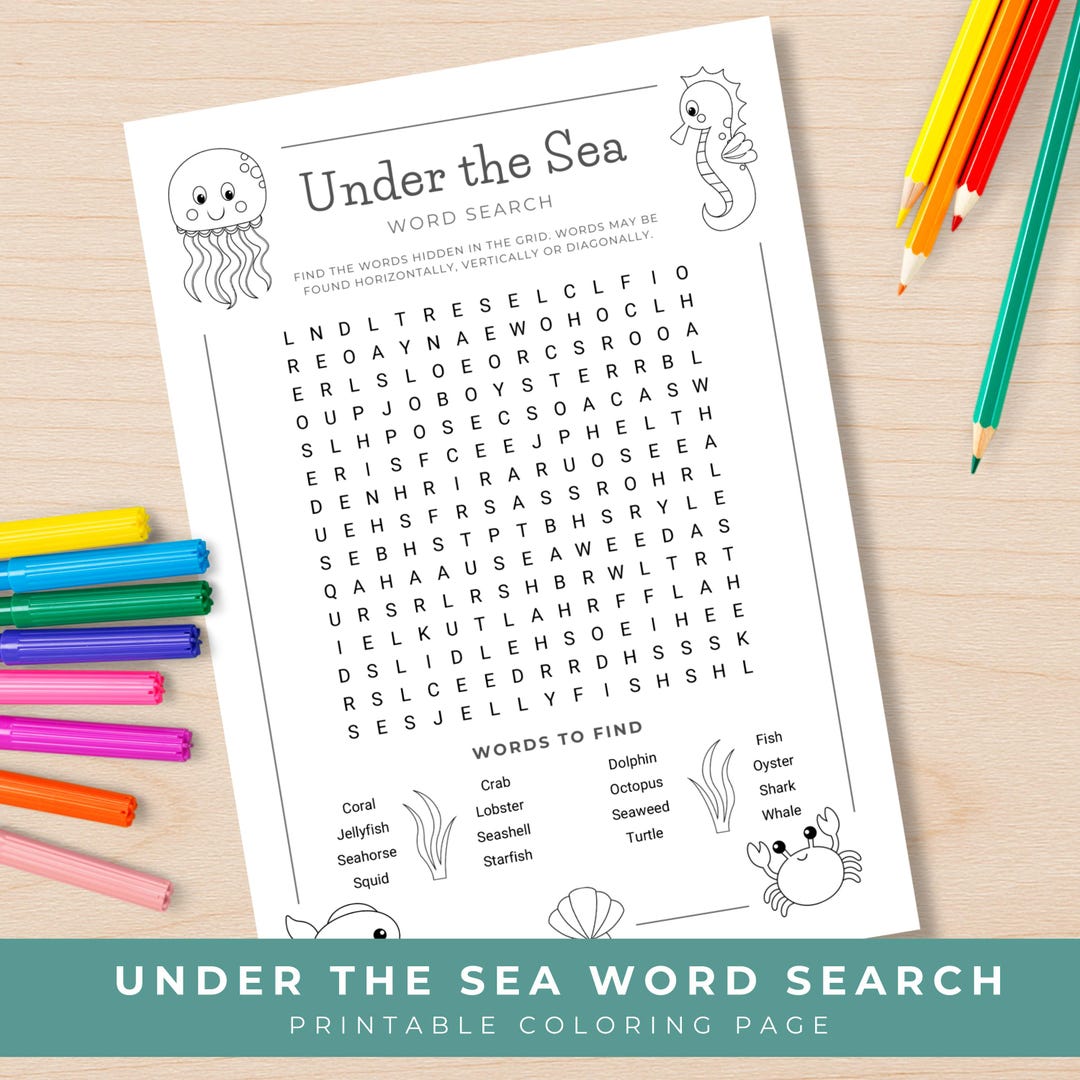 Printable Under the Sea Word Search for Kids, Ocean Party Coloring Page ...