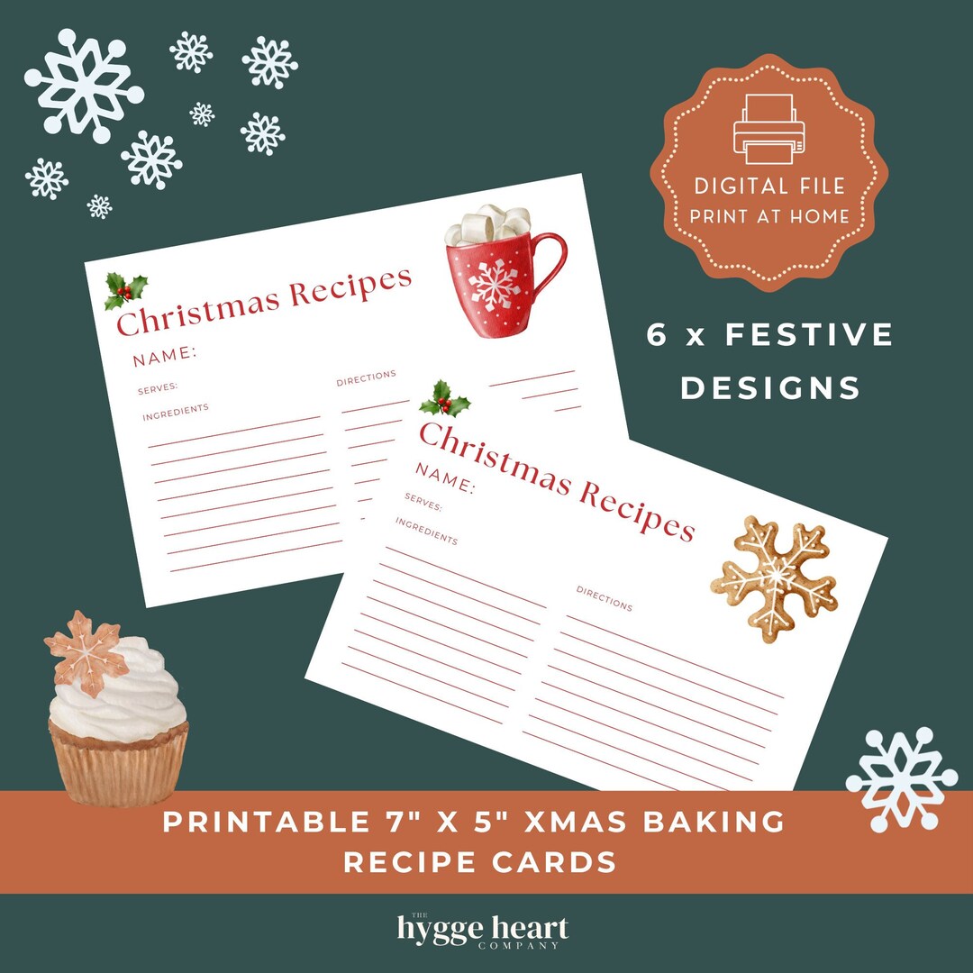 christmas-baking-printable-recipe-cards-7-x-5-etsy