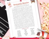 Romantic Movie Word Search, Date Night Game Printable, Couples Activity, Movie Night Game, Valentine’s Activity, Love Movies Puzzle
