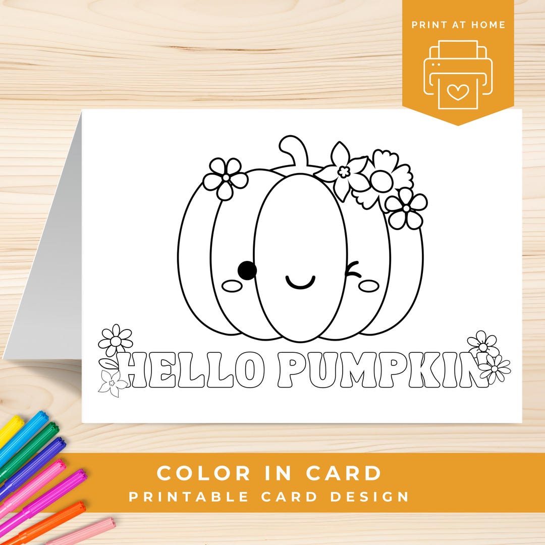 Printable Halloween Coloring Card, Cute Pumpkin Greeting Card to Color ...