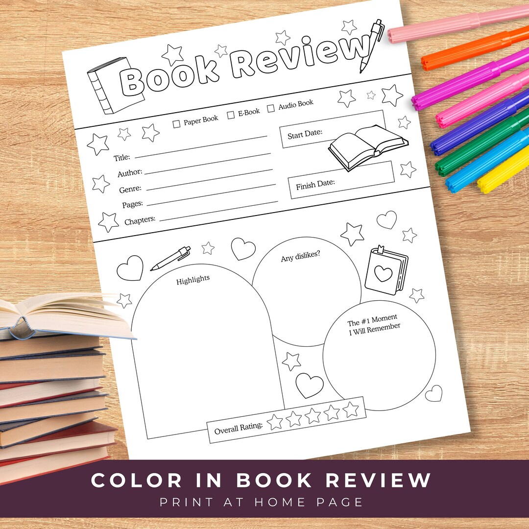 Book Review Coloring Page, Printable Reading Activity, Book Tracker ...