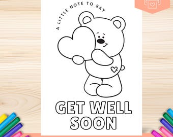 Biglietto di auguri di pronta guarigione da stampare e colorare, biglietto per sentirsi meglio, biglietto per dire "Ti penso", biglietto di auguri fai da te stampabile per bambini o adulti.