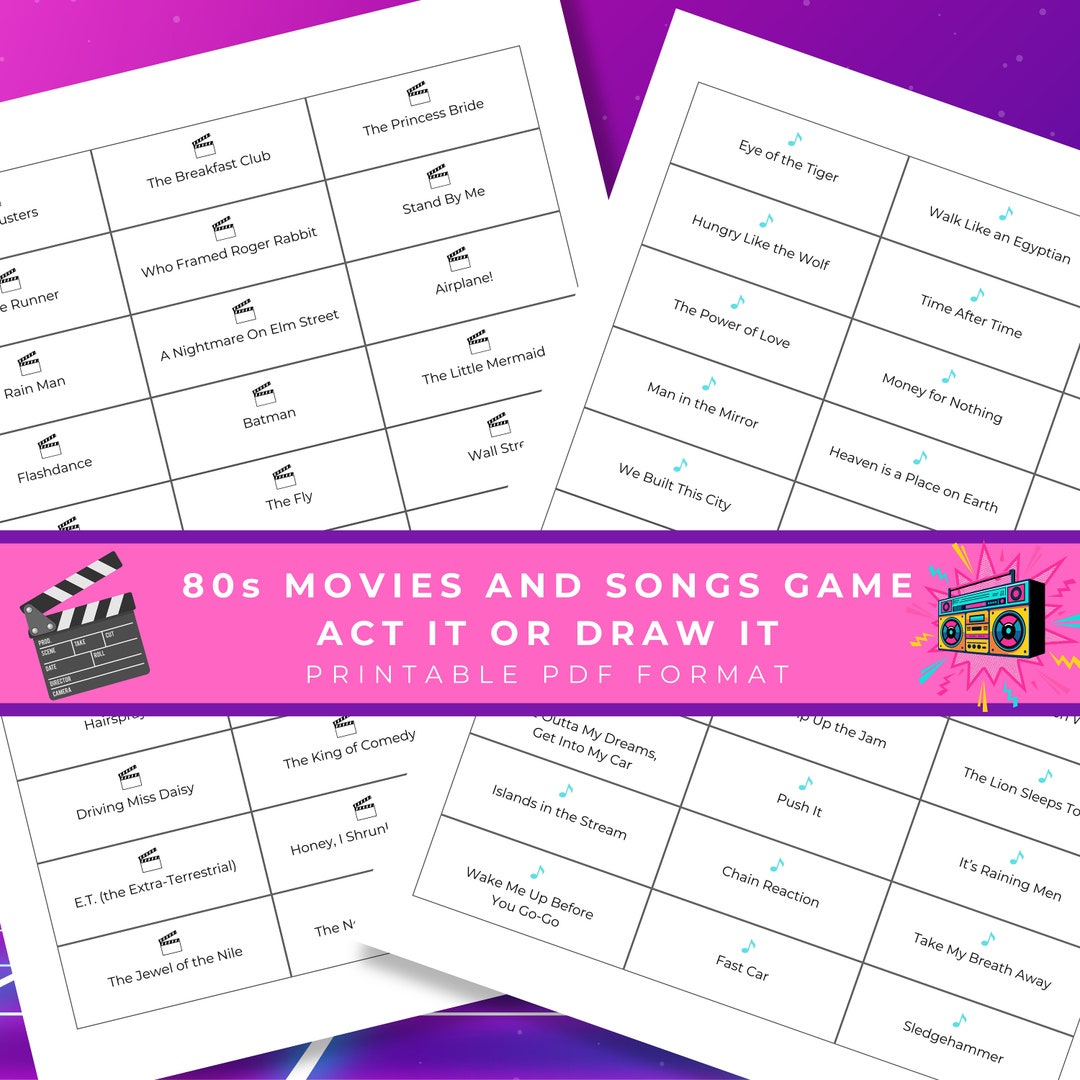 80s Party Games, Printable 1980s Music and Movies Game, Eighties