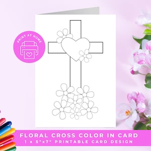 Christian Coloring Card Printable, Thinking of You Card to Color, Prayer Cards, Sunday School Crafts, Religious Coloring, Bereavement Cards
