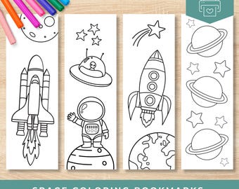 Space Coloring Bookmarks, Space Birthday Party Activity, Astronaut Coloring, Classroom Craft Activity for Kids (Printable PDF Format)