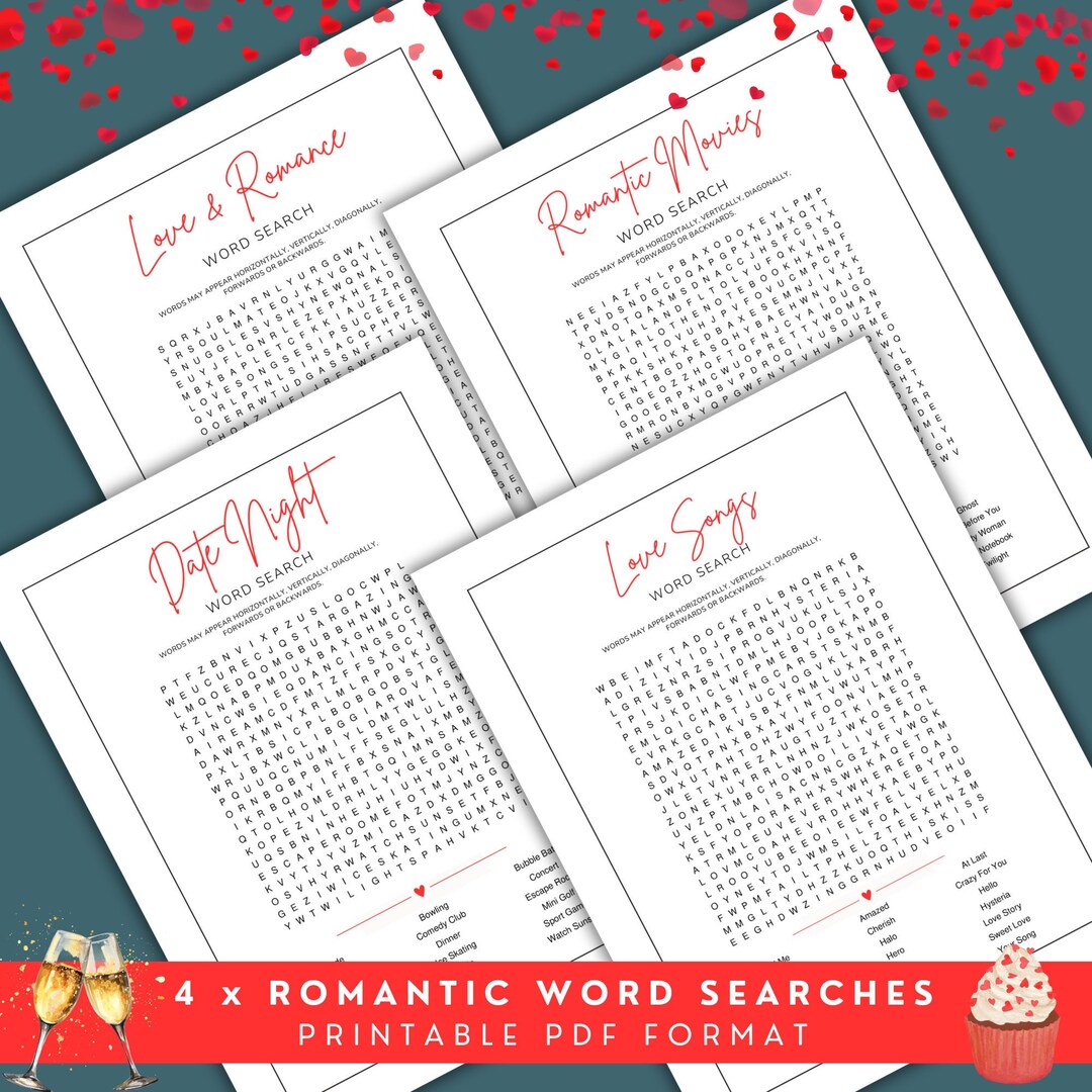 Love and Romance Word Search Bundle, Love Songs Word Search, Romcom ...