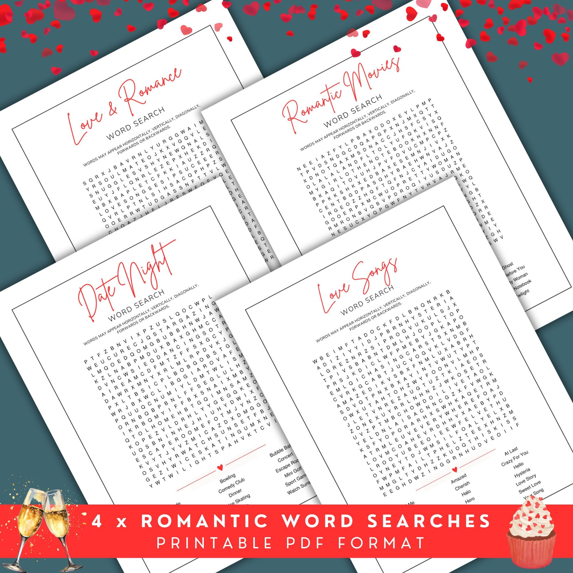 Love and Romance Word Search Bundle, Love Songs Word Search, Romcom ...
