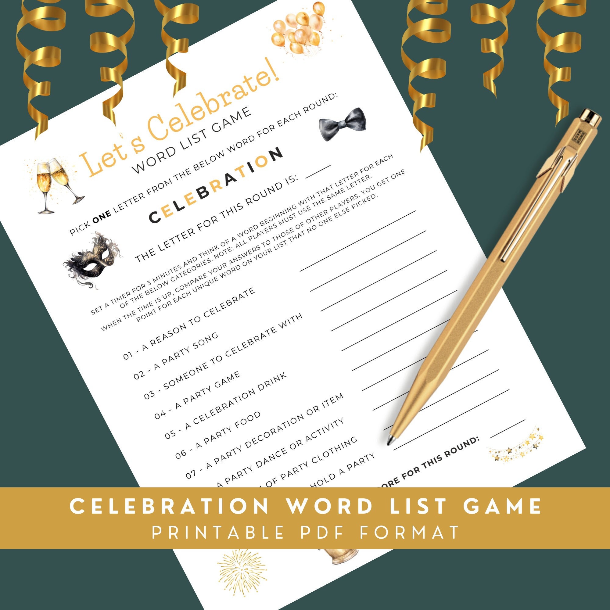 Printable Party Games, Word List Game, Fun Word Game, Celebration ...