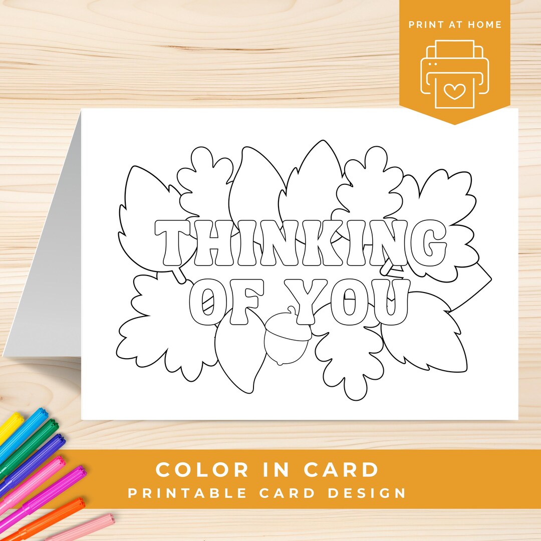 Thinking of You Coloring Card, Sympathy Card to Color, Fall or Autumn ...