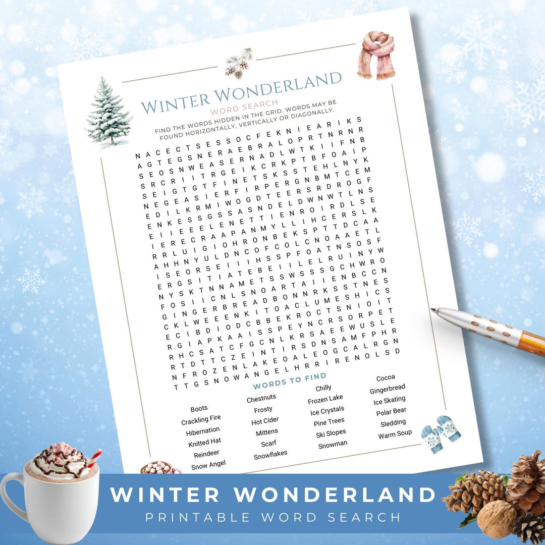 Winter Word Search Printable, Holiday Party Game, Christmas Activity ...