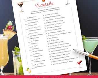 Cocktail Spiel zum Ausdrucken, Mädchenabend Spiel, Dinner Party Spiel für Erwachsene, Junggesellinnenabschied oder Junggesellinnenabschiede Eisbrecher Aktivität, Mixologie Quiz
