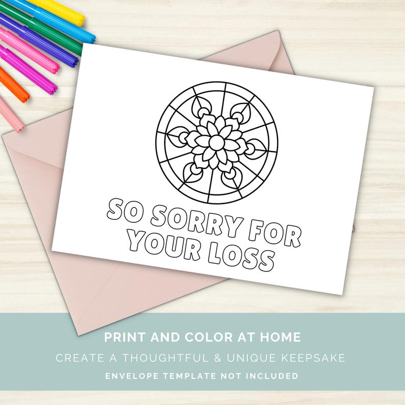 Printable Sympathy Card to Color, so Sorry for Your Loss Card, Mandala ...