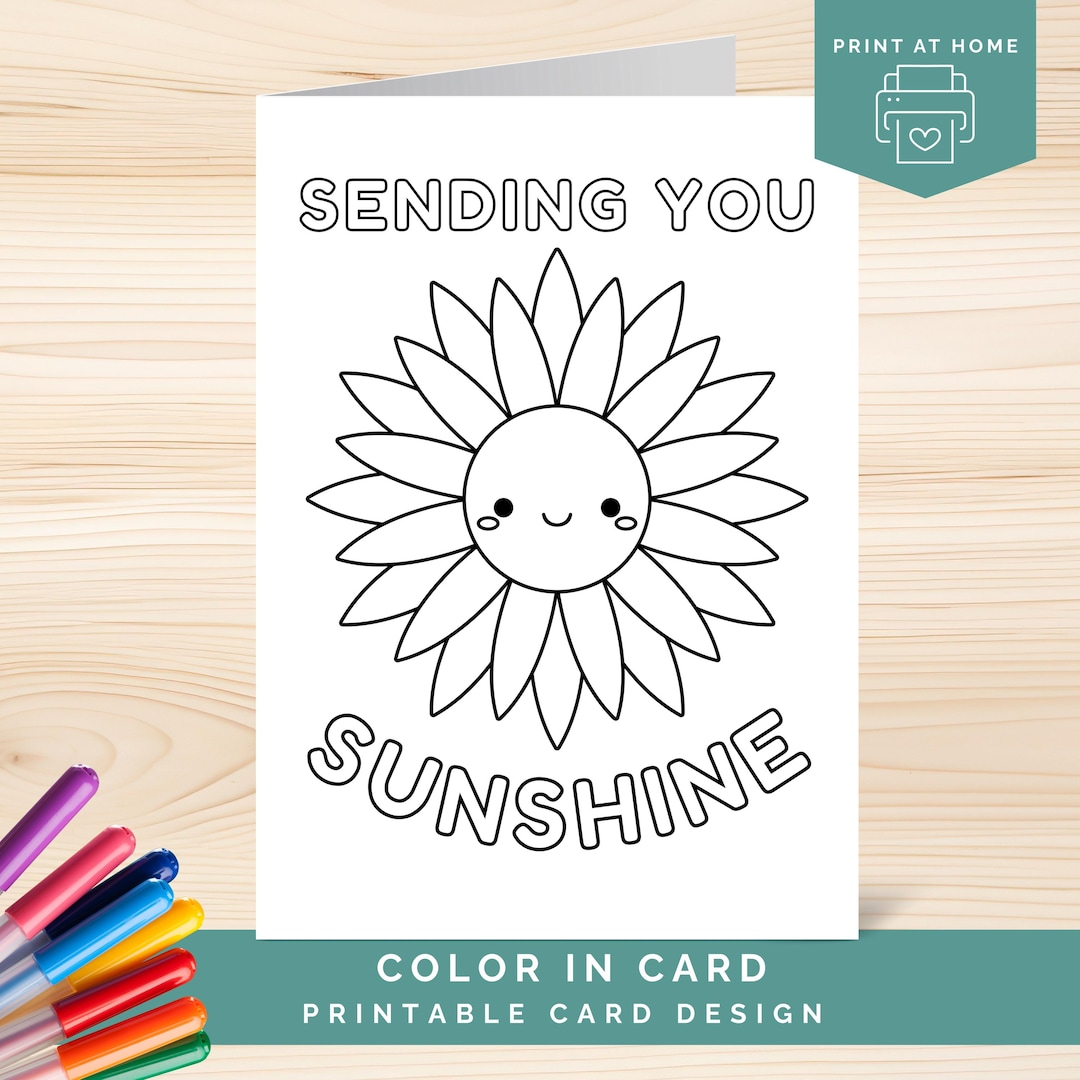 Sending You Sunshine Coloring Card, Printable Thinking of You Card to ...