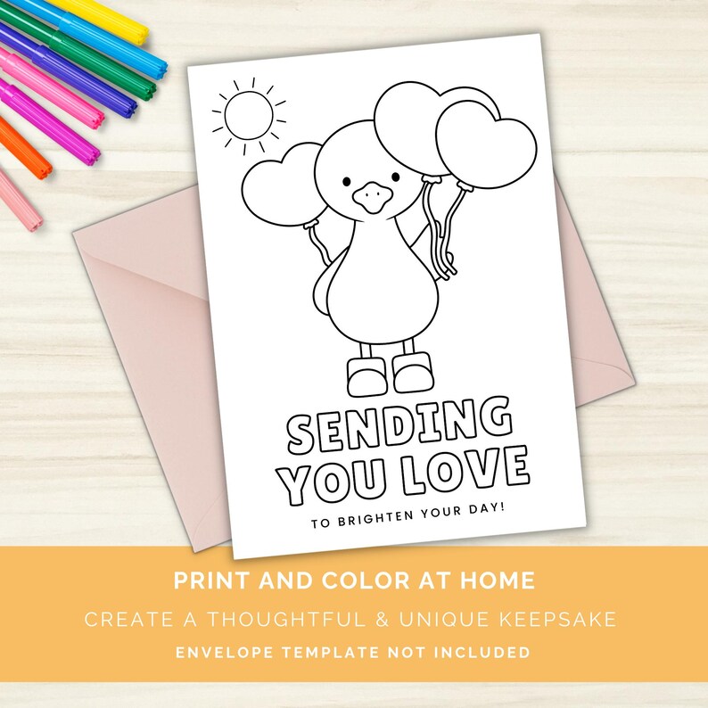 Printable Thinking of You Card to Color, Sending You Love Coloring Card ...