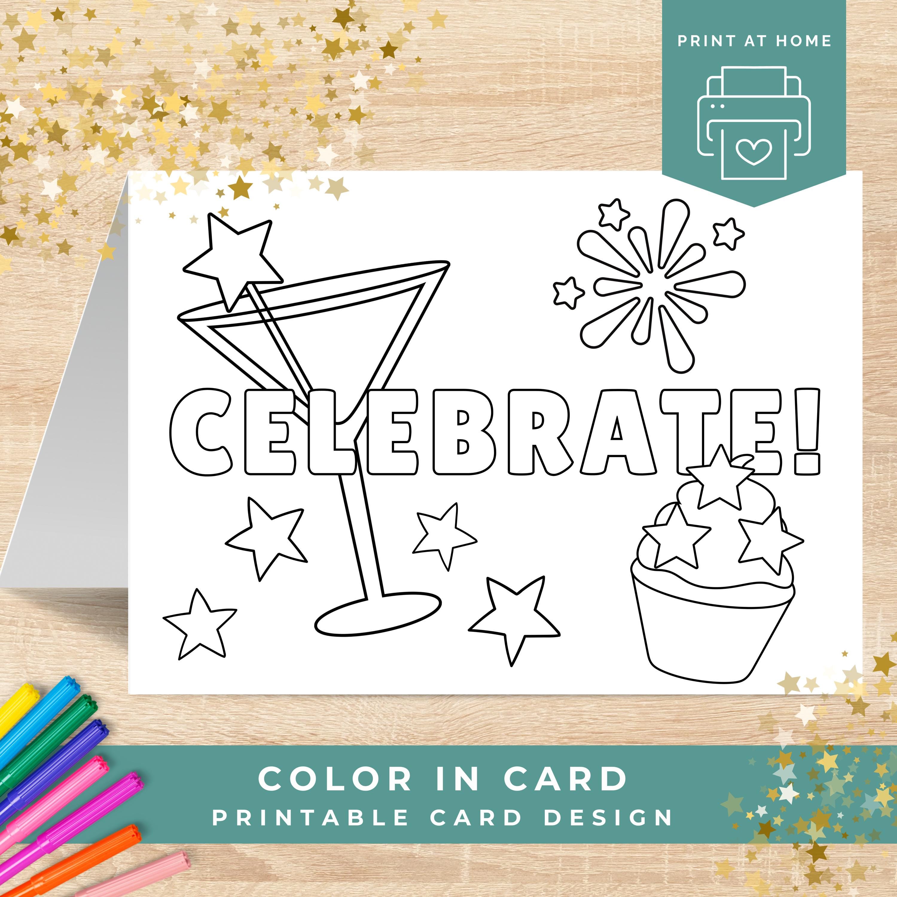 Celebration Coloring Card Printable, Congratulations, Graduation ...