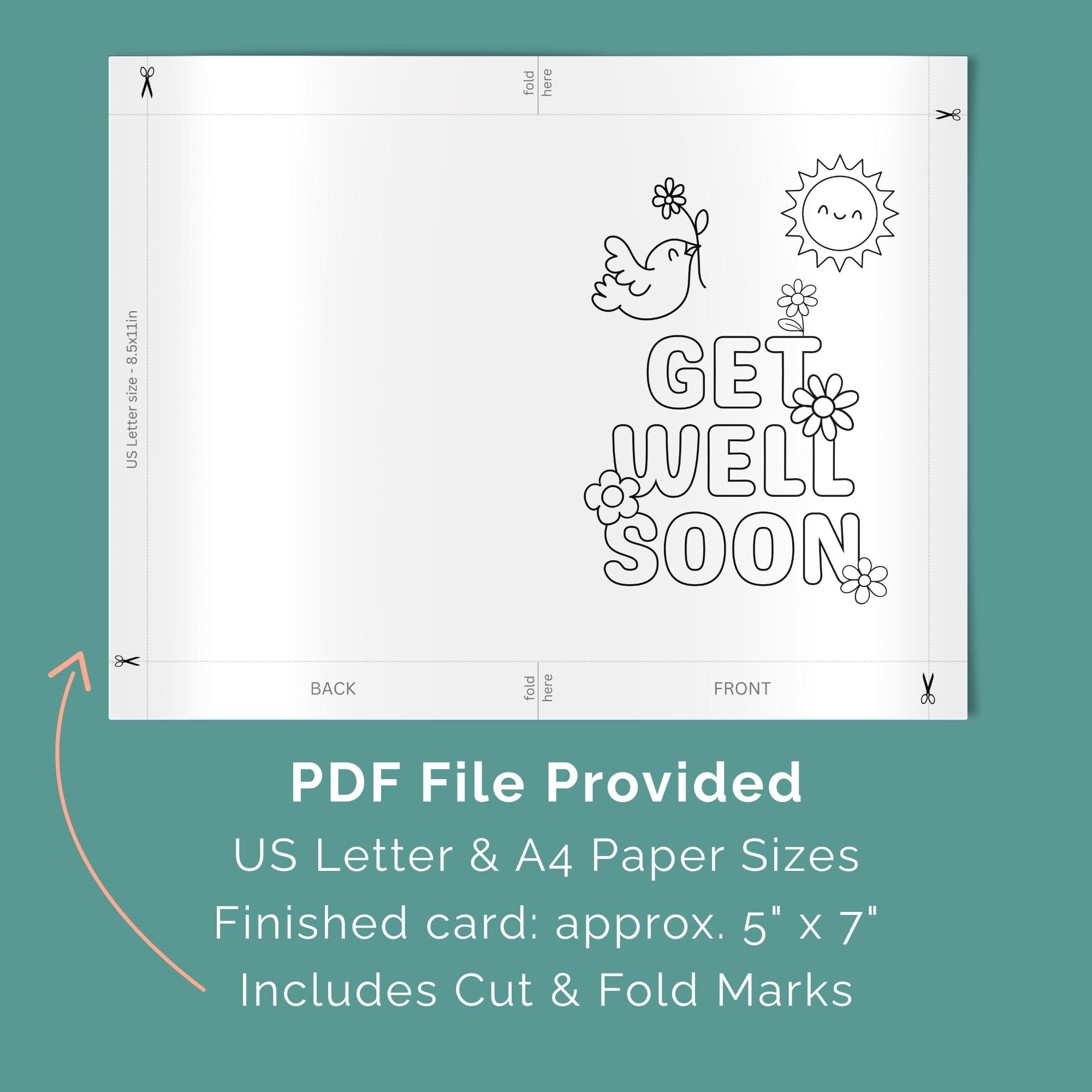 Get Well Soon Coloring Card, Printable Feel Better Card to Color ...