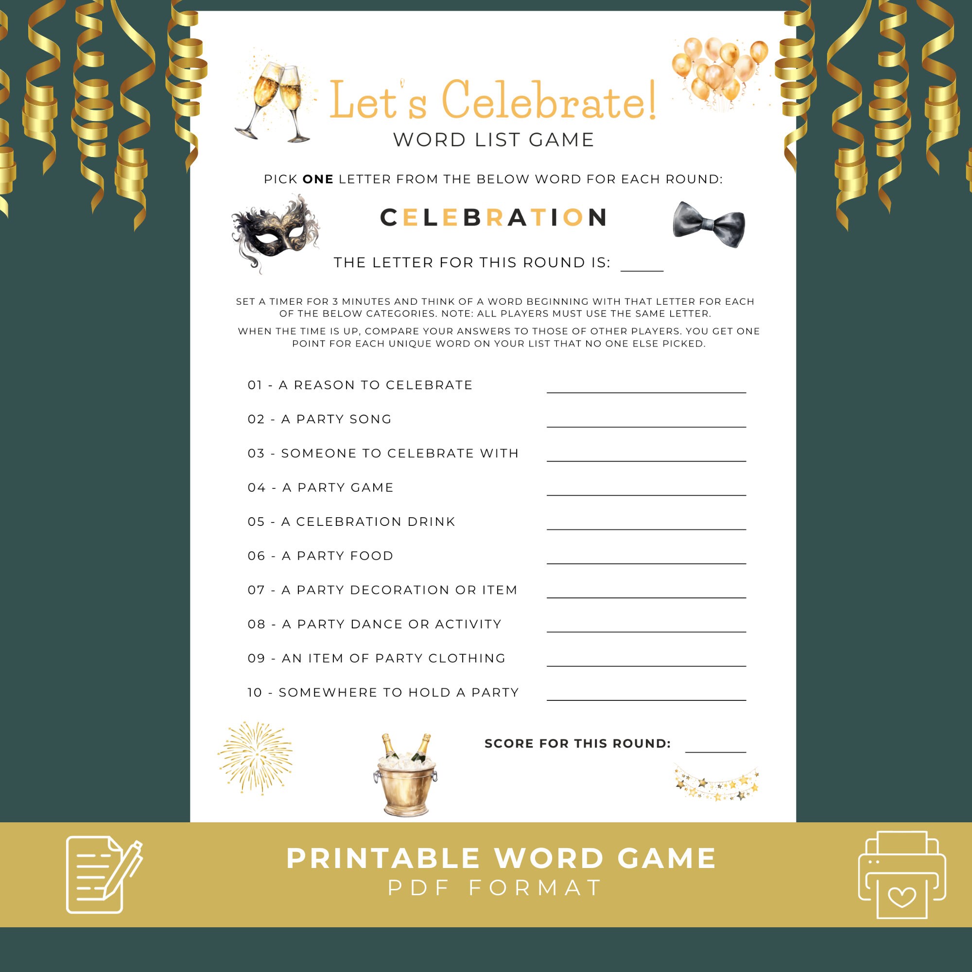 Printable Party Games, Word List Game, Fun Word Game, Celebration ...