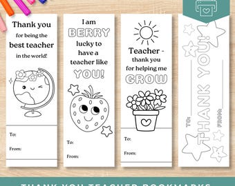 Thank You Teacher Coloring Bookmarks Printable, Teacher Appreciation Gift, End of Year Gift, Classroom Assistants and School Support Staff